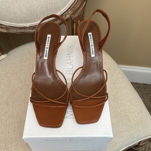 Manolo Blahnik Brown Strappy Sandals with Box and Dust Bag